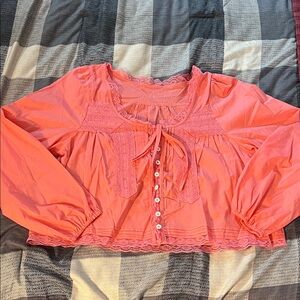 Women's Pink Lace-Trimmed Blouse